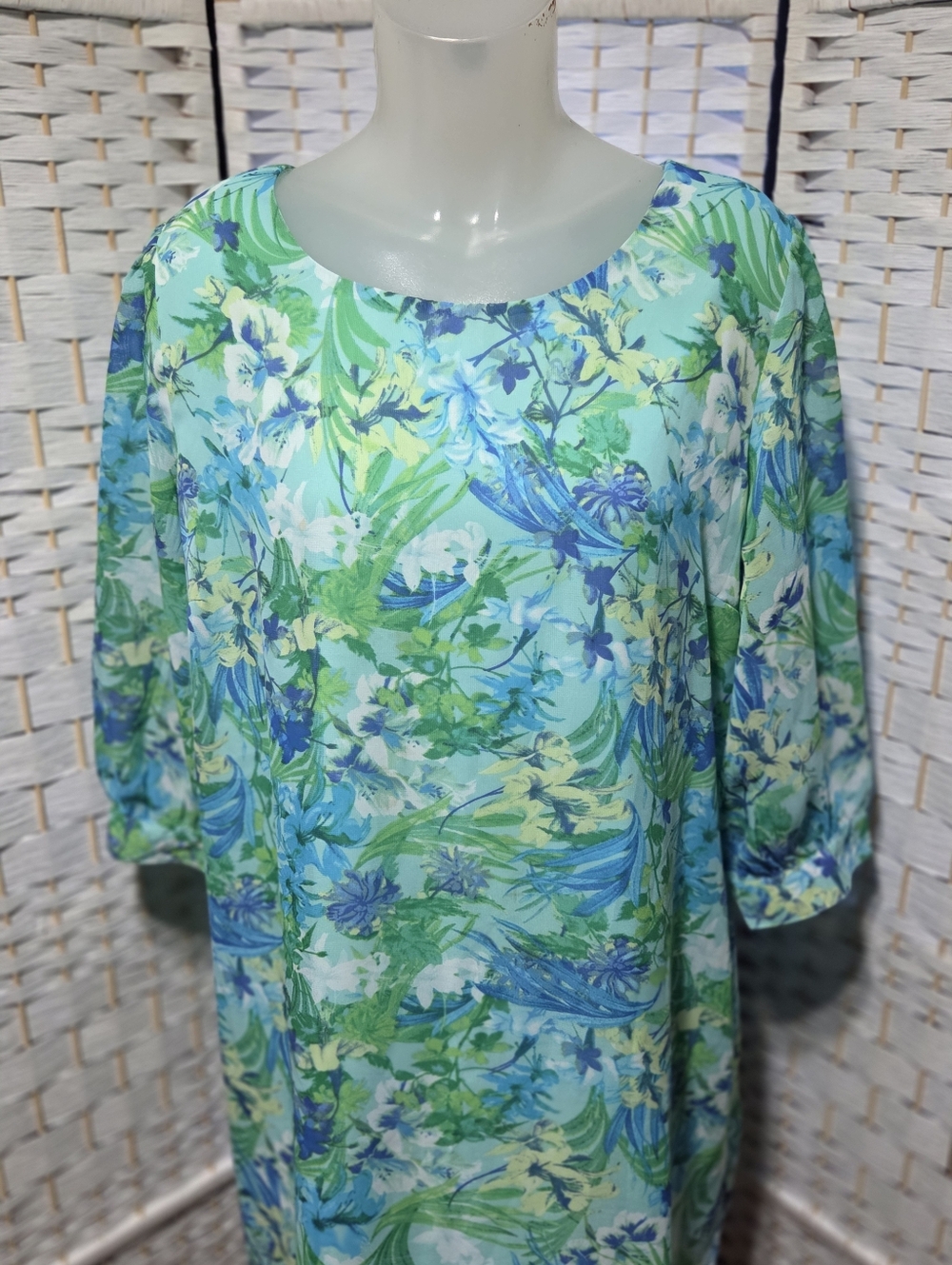 New Direction Aqua Green Floral Shift Dress - Picture 2 of 5